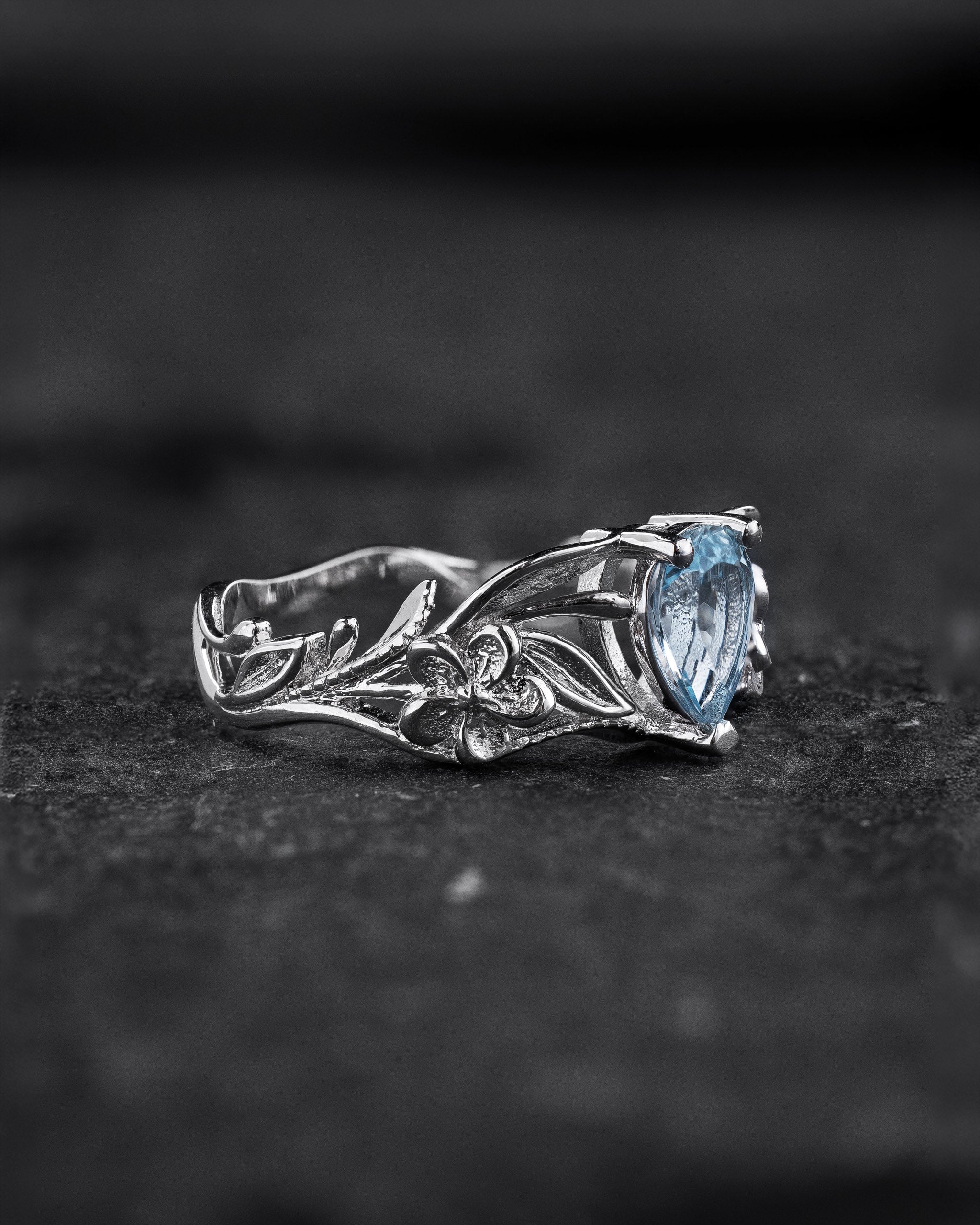 Gold flower engagement ring with natural aquamarine, art nouveau proposal ring / Eloise - Eden Garden Jewelry™