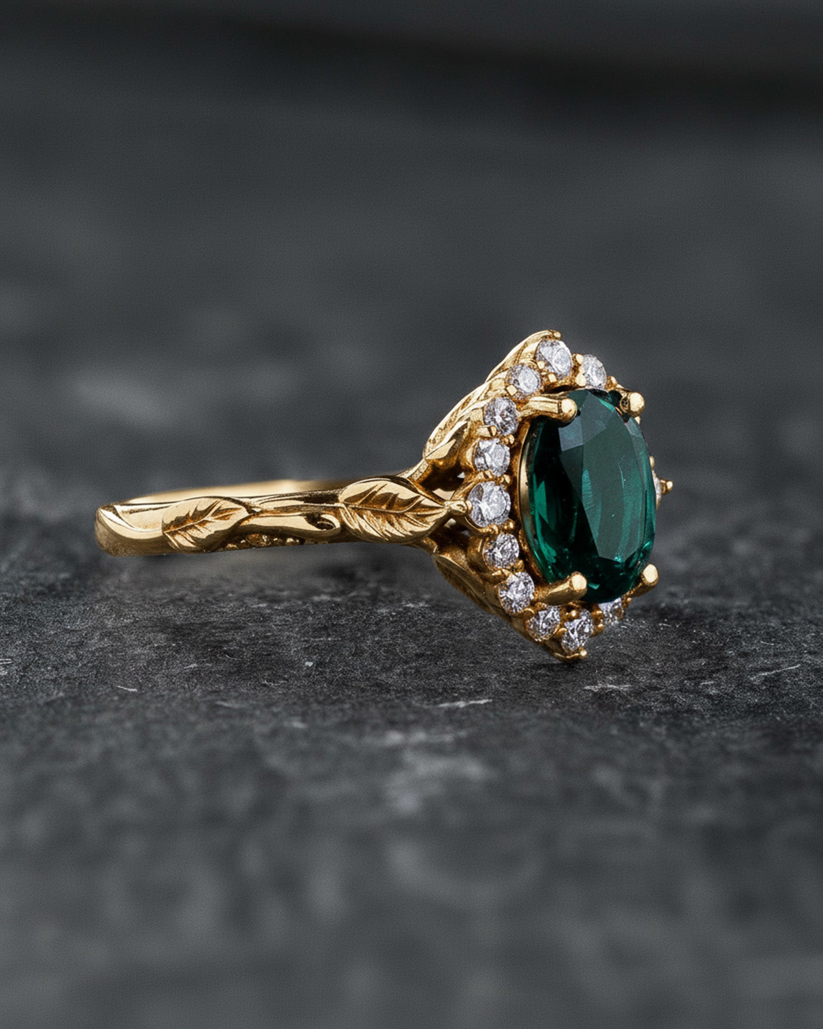 Flourishing Engagement Ring with Deep Green Lab Emerald / Florentina - Eden Garden Jewelry™