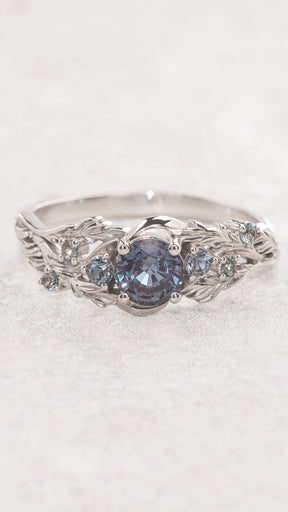 READY TO SHIP: Japanese Maple engagement ring with alexandrites, 14K white gold, RING SIZES: 5.5 - 8.5 US - Eden Garden Jewelry™