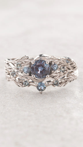 Alexandrite ring set for engagement / Japanese Maple - Eden Garden Jewelry™