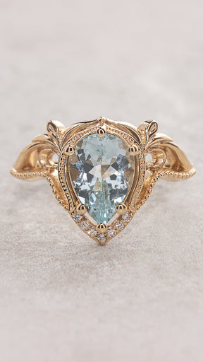 READY TO SHIP: Lida engagement ring with aquamarine in 14K yellow gold, RING SIZES: 5.5 - 8.5 US - Eden Garden Jewelry™