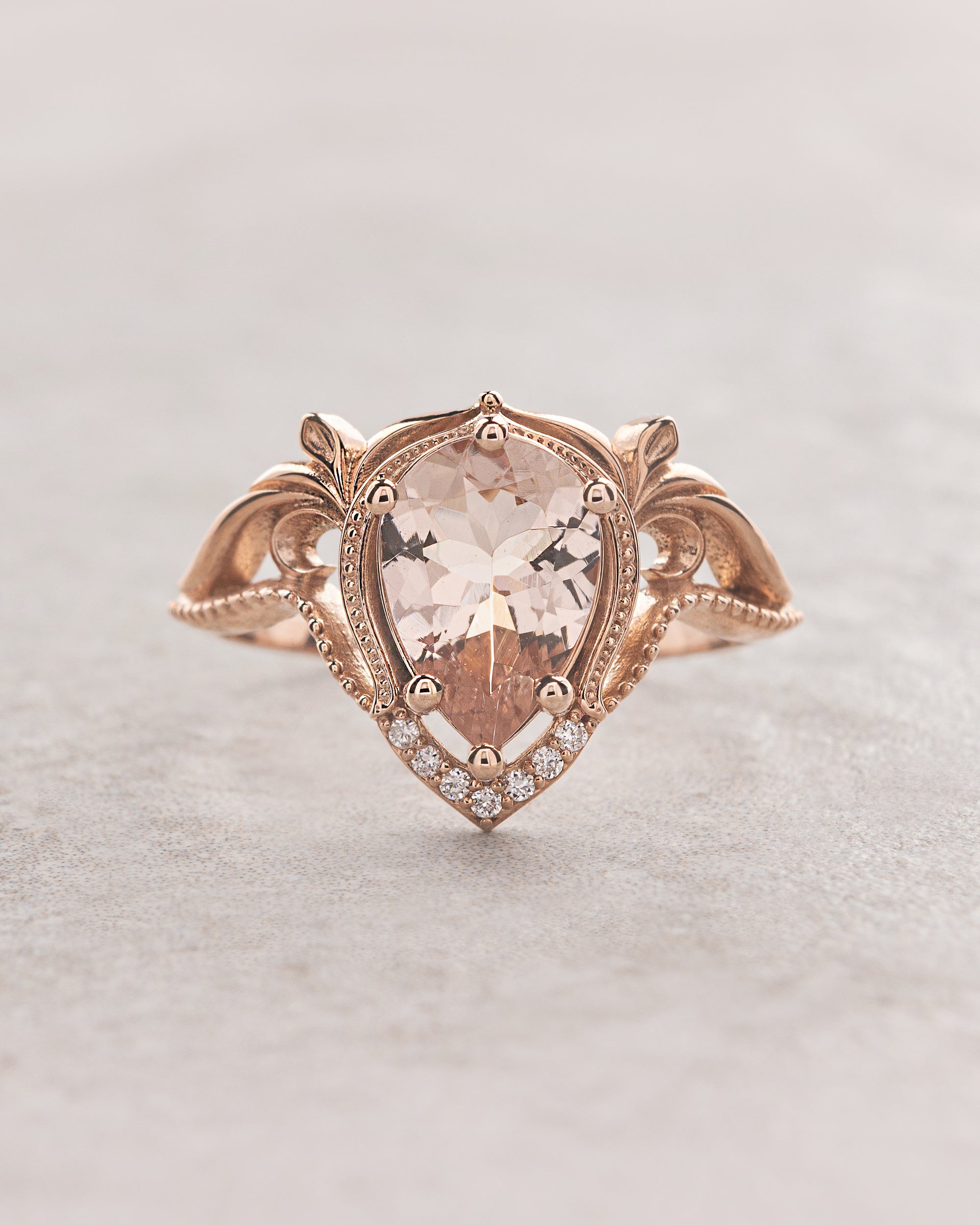 Morganite Engagement Ring Set in Rose Gold Statement Ring with