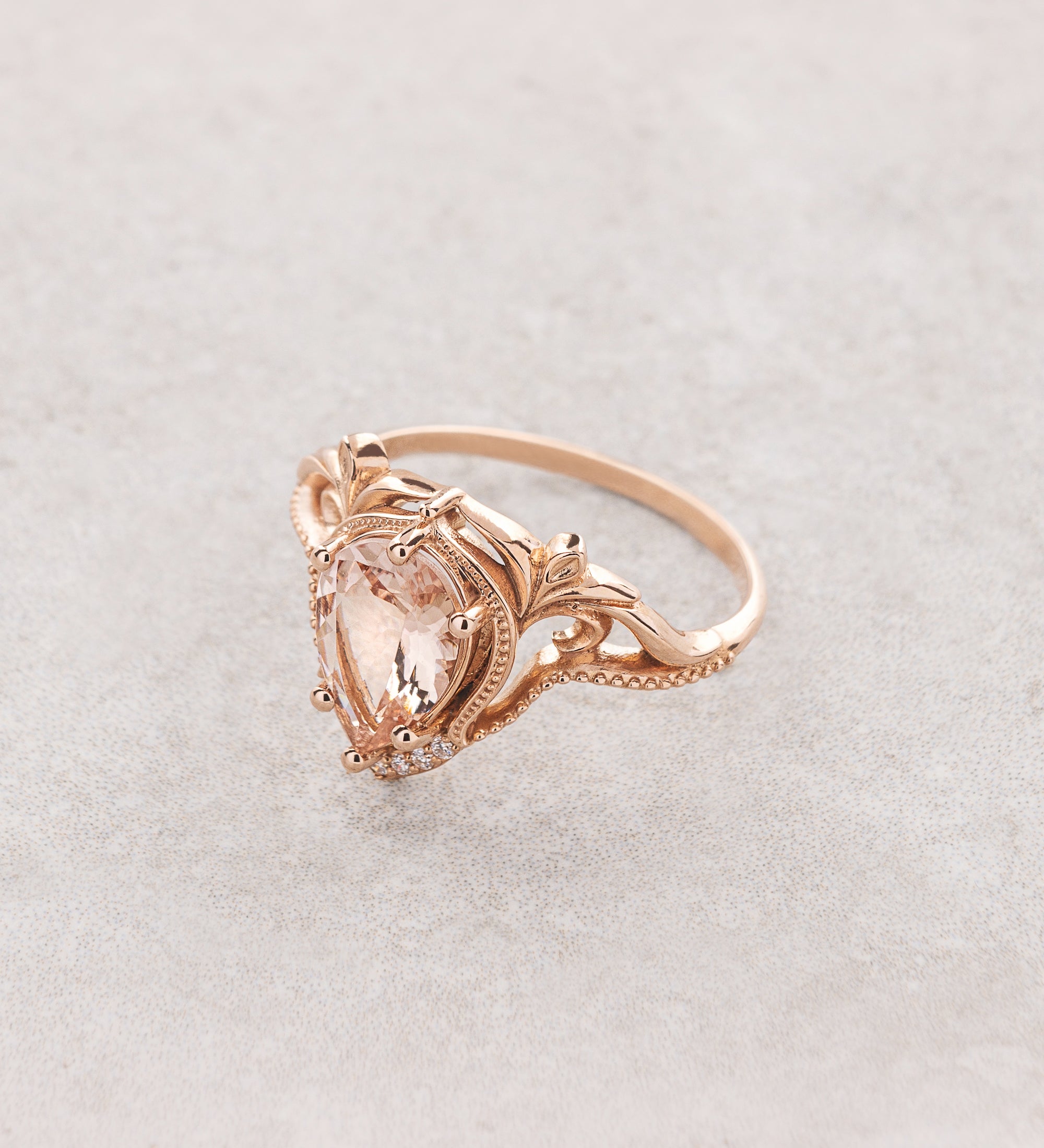 READY TO SHIP: Lida ring in 14K rose gold, peach morganite 10x7 mm, moissanites, RING SIZE 7.75 US - Eden Garden Jewelry™
