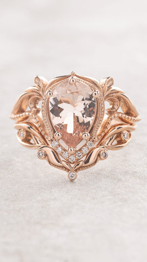 Morganite engagement ring in rose gold, statement ring with peach morganite / Lida - Eden Garden Jewelry™