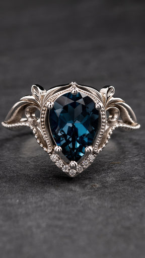 READY TO SHIP: Lida ring in 14K white gold, London Blue Topaz, pear cut 10x7mm, lab diamonds, AVAILABLE RING SIZES: 5.5 - 8.5 US - Eden Garden Jewelry™