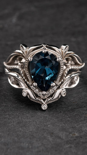 Dark blue topaz engagement ring set, london blue topaz bridal ring set / Lida - Eden Garden Jewelry™