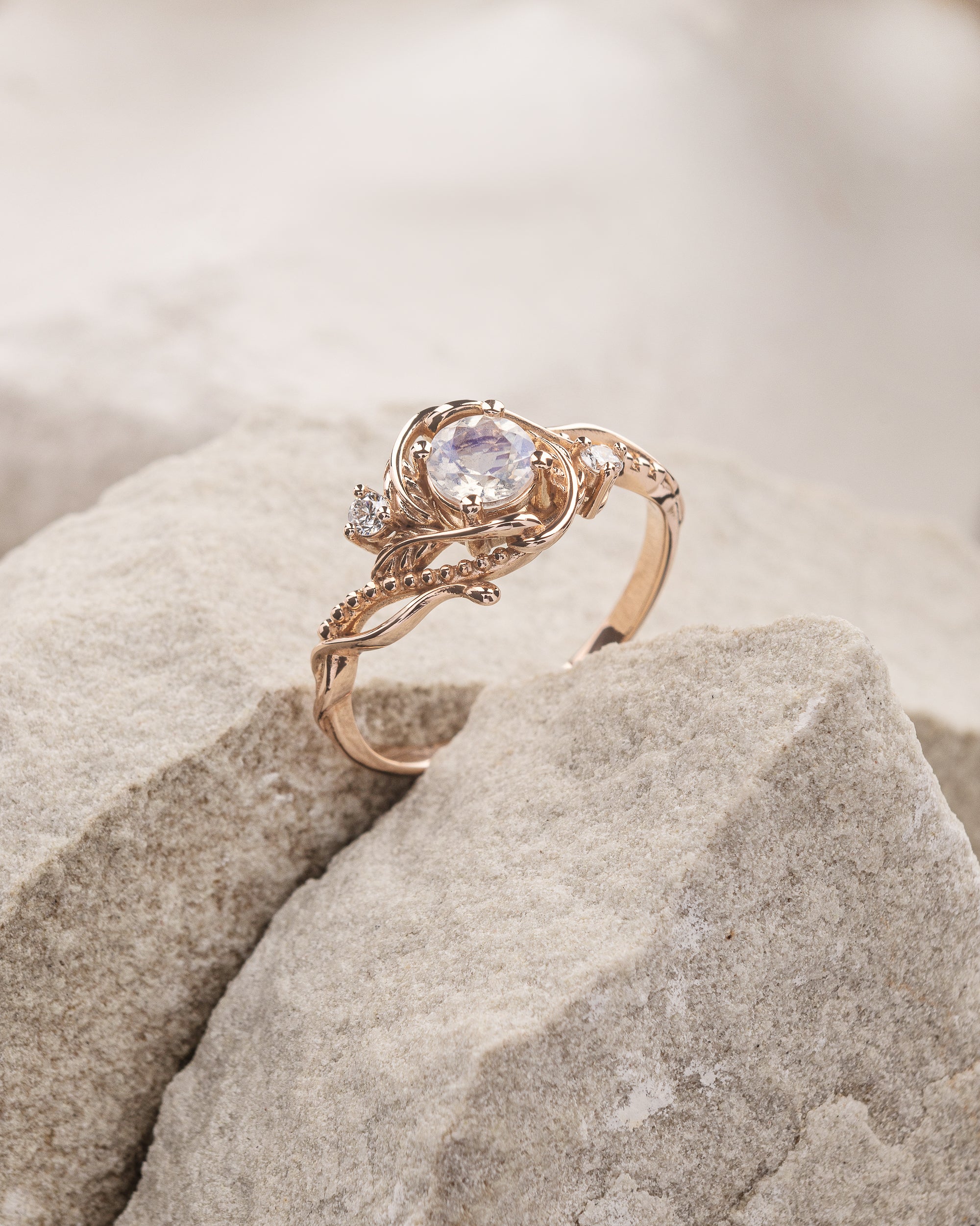 Rainbow Moonstone Engagement Ring Nature Inspired Gold Rings