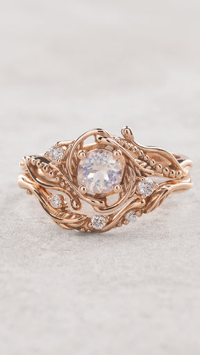 Rainbow moonstone bridal ring set / Undina - Eden Garden Jewelry™
