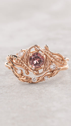 Pink tourmaline bridal ring set with diamonds / Undina - Eden Garden Jewelry™