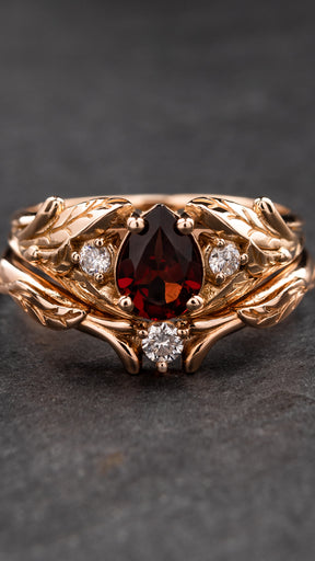 Garnet bridal ring set with diamonds / Wisteria - Eden Garden Jewelry™