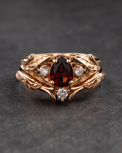Garnet bridal ring set with diamonds / Wisteria - Eden Garden Jewelry™