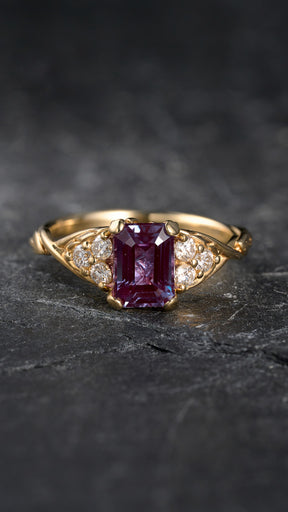 Colour changing alexandrite engagement ring with diamonds / Gloria - Eden Garden Jewelry™