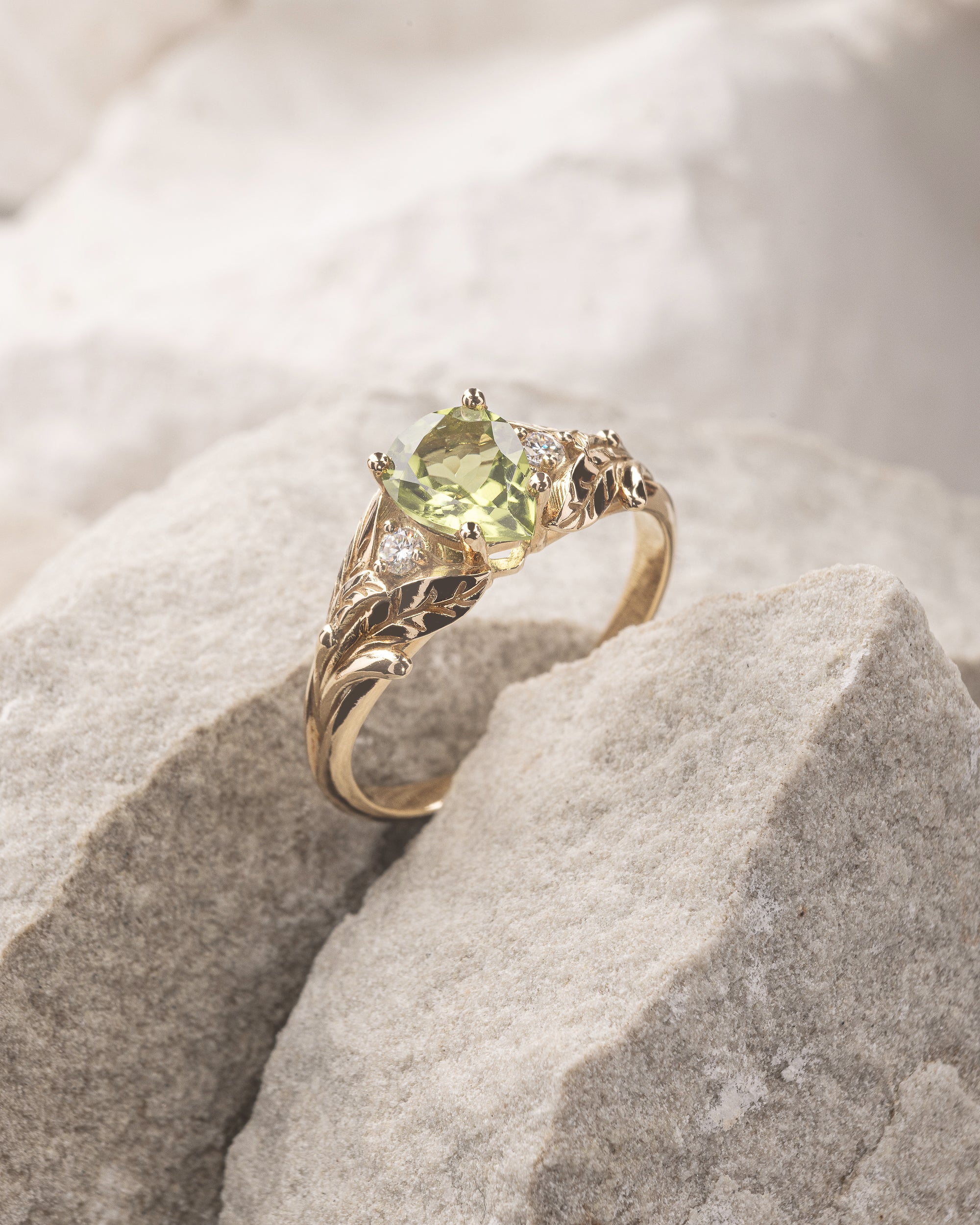 Peridot Engagement Ring Gold Engagement Ring with Diamonds