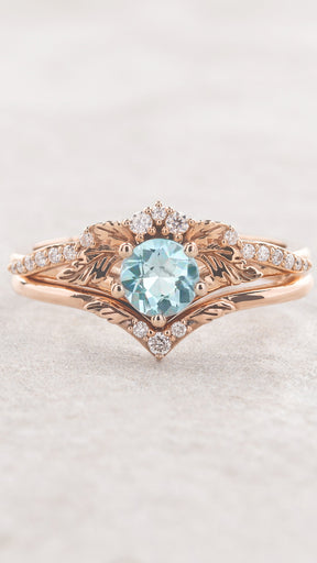 Aquamarine bridal ring set with diamonds / Amelia - Eden Garden Jewelry™