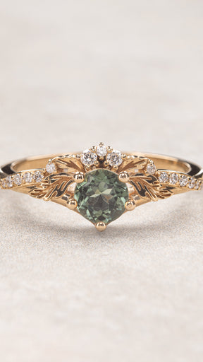 READY TO SHIP: Amelia engagement ring with mint green tourmaline, 14K yellow gold, RING SIZES: 5.5 - 8.5 US - Eden Garden Jewelry™