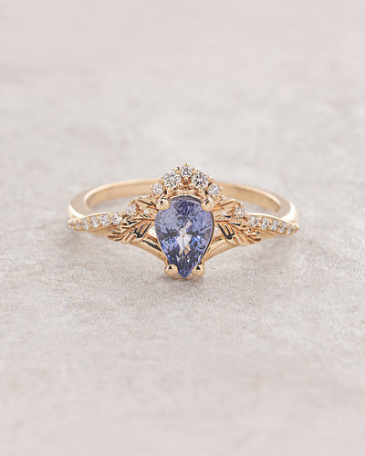 READY TO SHIP: Amelia engagement ring with natural blue sapphire and diamonds, 14K yellow gold, RING SIZES: 5.5 - 8.5 US - Eden Garden Jewelry™