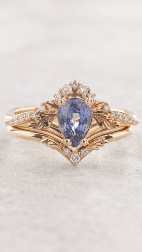Blue sapphire and diamonds bridal ring set / Amelia - Eden Garden Jewelry™