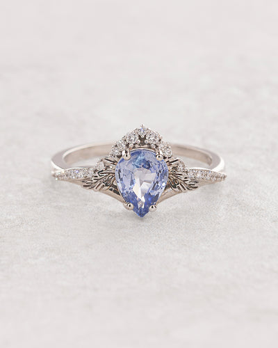 Light blue sapphire and diamonds engagement ring / Amelia - Eden Garden Jewelry™