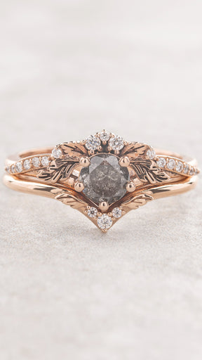 READY TO SHIP: Amelia engagement ring with salt and pepper diamond, 14K rose gold, RING SIZES: 5.5 - 8.5 US - Eden Garden Jewelry™
