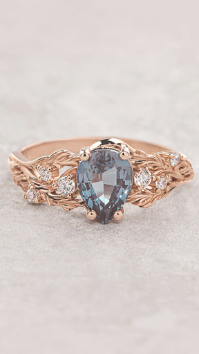Alexandrite engagement ring with accent diamonds / Japanese Maple - Eden Garden Jewelry™