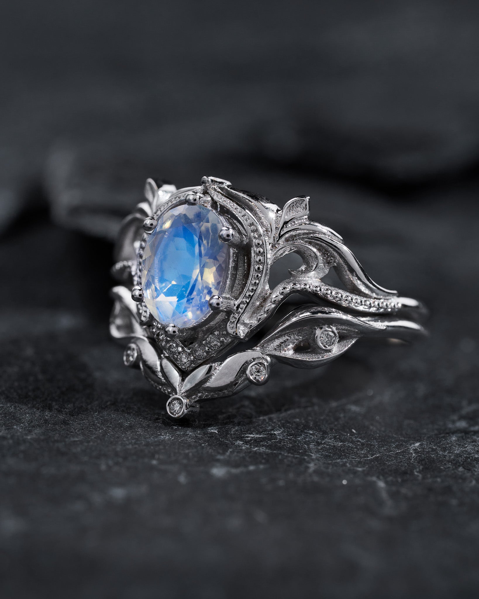 Oval moonstone art nouveau bridal set / Lida - Eden Garden Jewelry™
