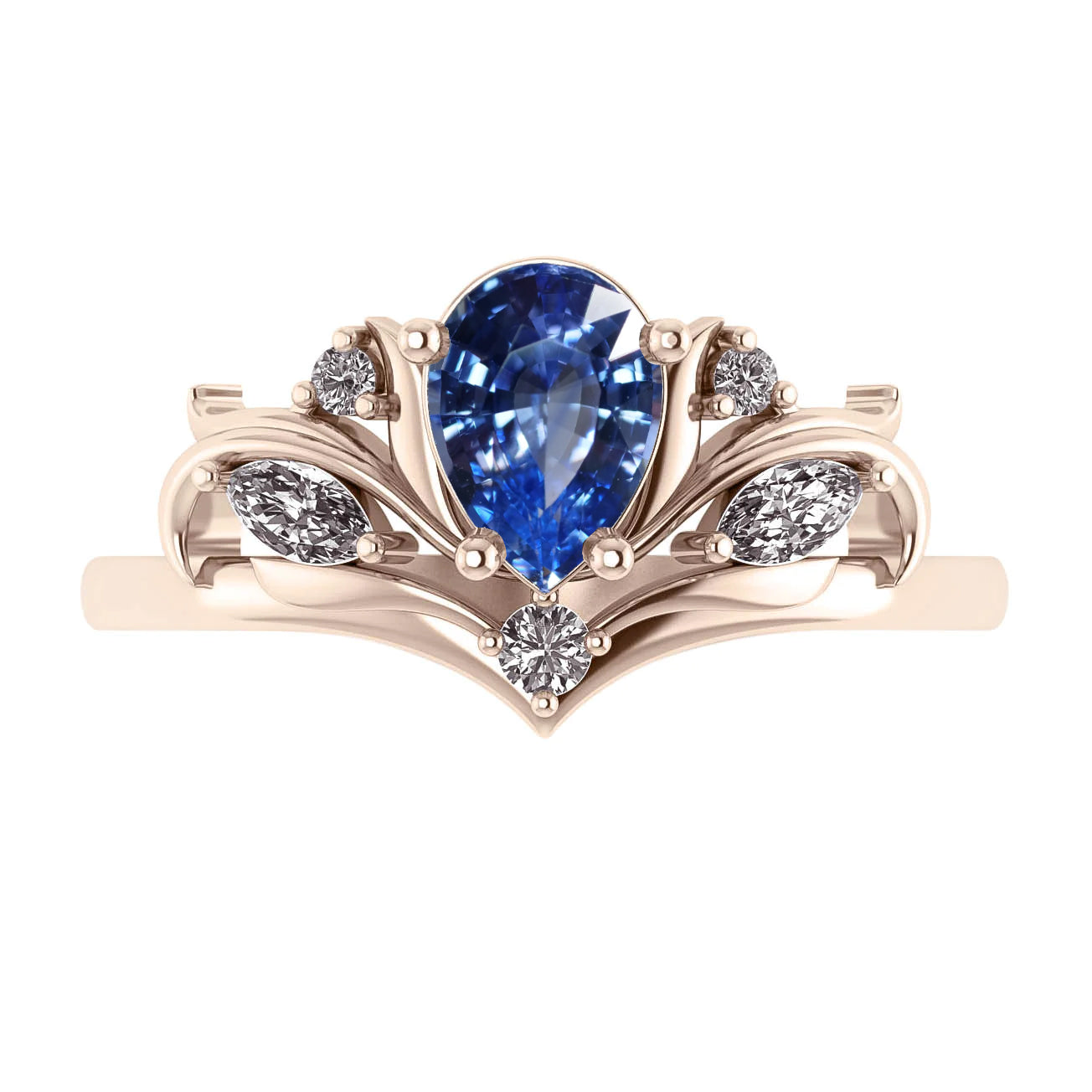 Customised ring: Swanlake ring with pear cut Vivid Blue Sapphire - Eden Garden Jewelry™