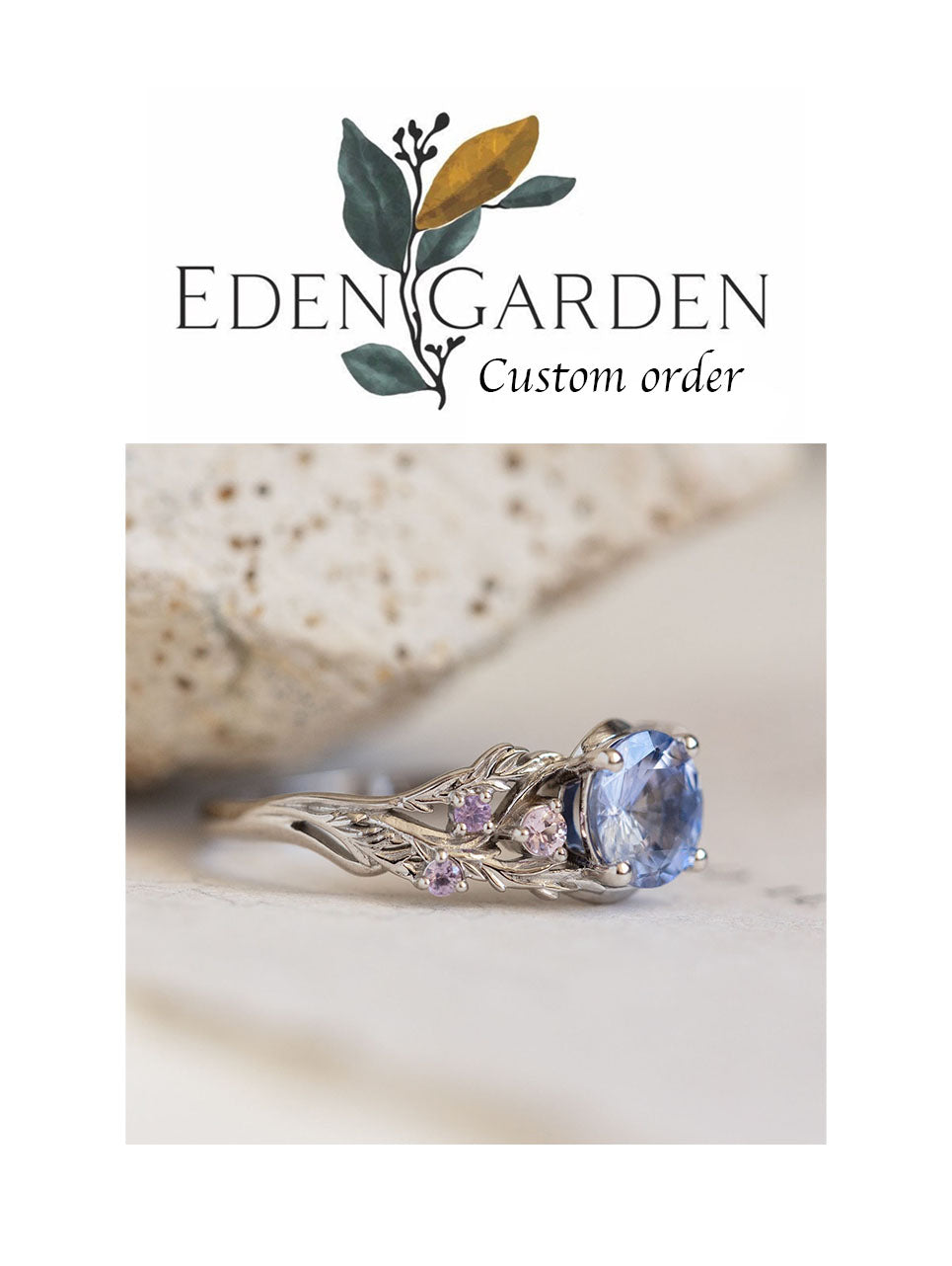 Custom order: Japanese Maple with natural purplish blue sapphire - Eden Garden Jewelry™