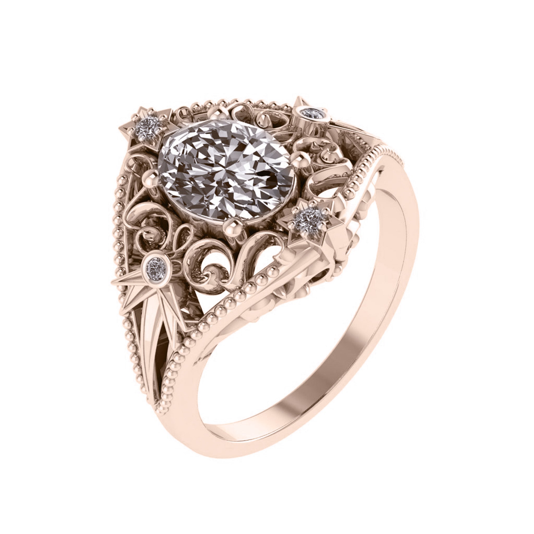 Galaxia | custom engagement ring setting, oval-cut 8x6mm - Eden Garden Jewelry™