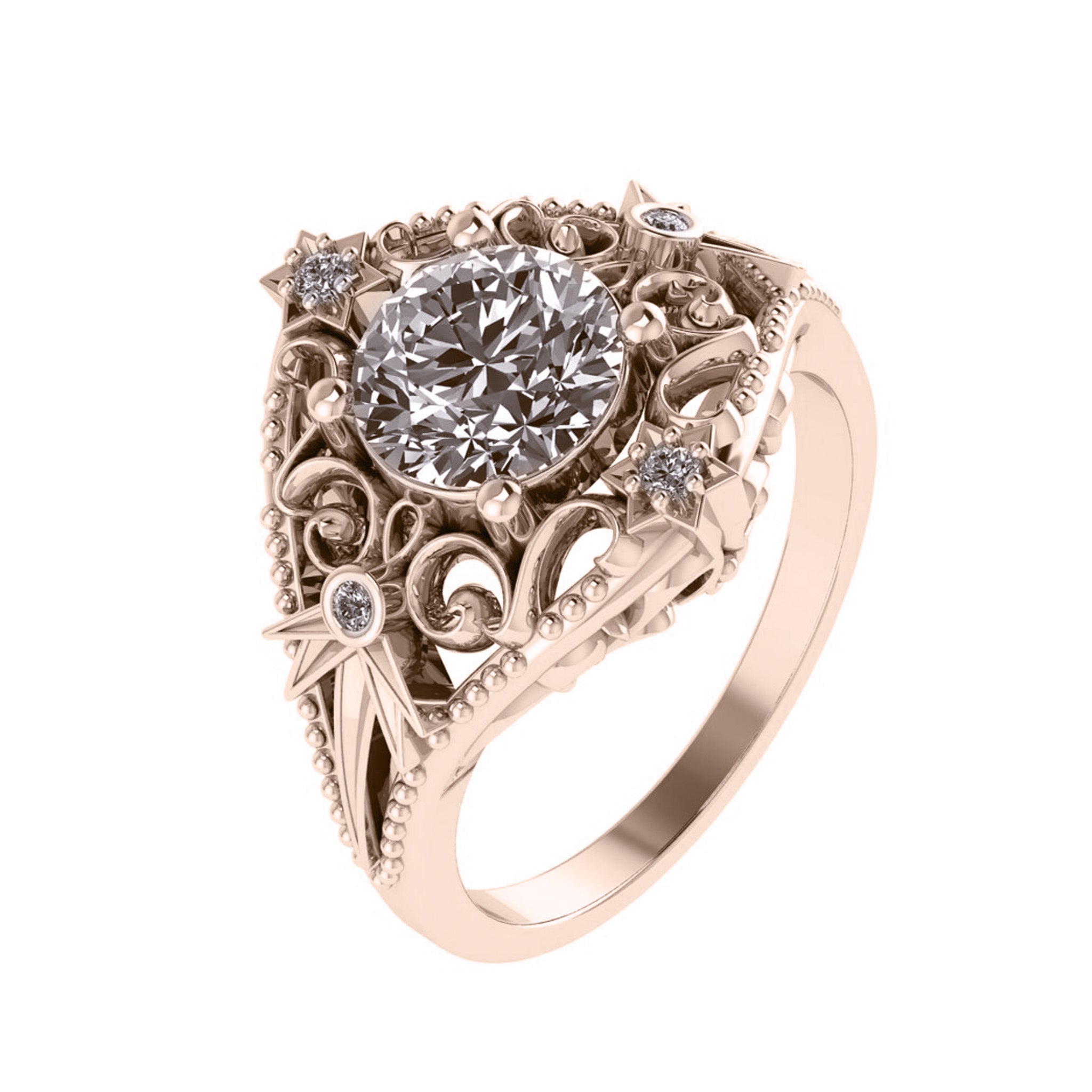 Galaxia | custom engagement ring setting, round-cut 7mm - Eden Garden Jewelry™