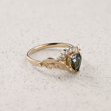 [published as a set] READY TO SHIP: Palmira Crown engagement ring with green sapphire and diamonds, 14K yellow gold, AVAILABLE RING SIZES: 5.5 - 8.5 US - Eden Garden Jewelry™