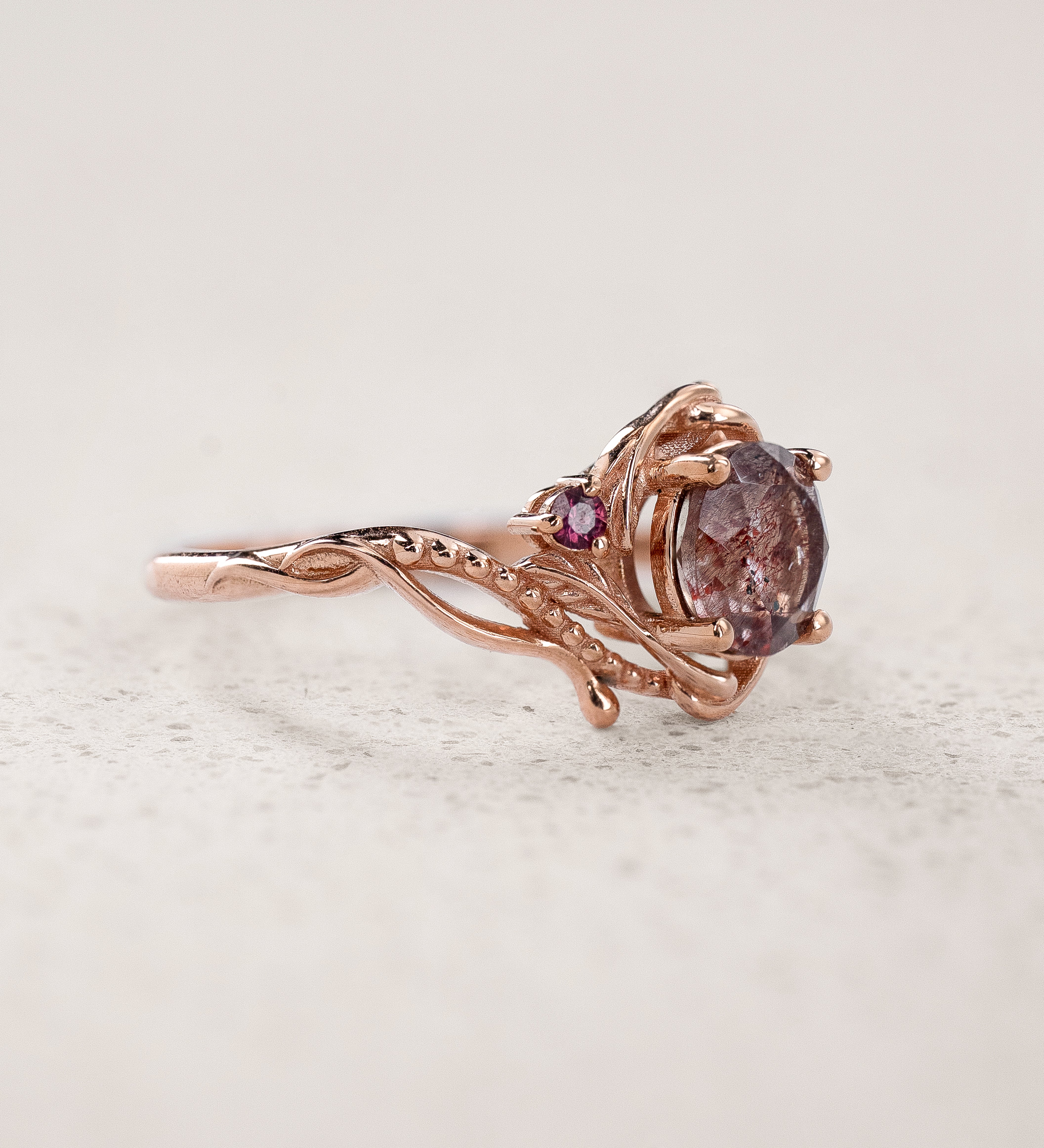 Engagement Ring with Round-cut Melody Quartz / Undina - Eden Garden Jewelry™