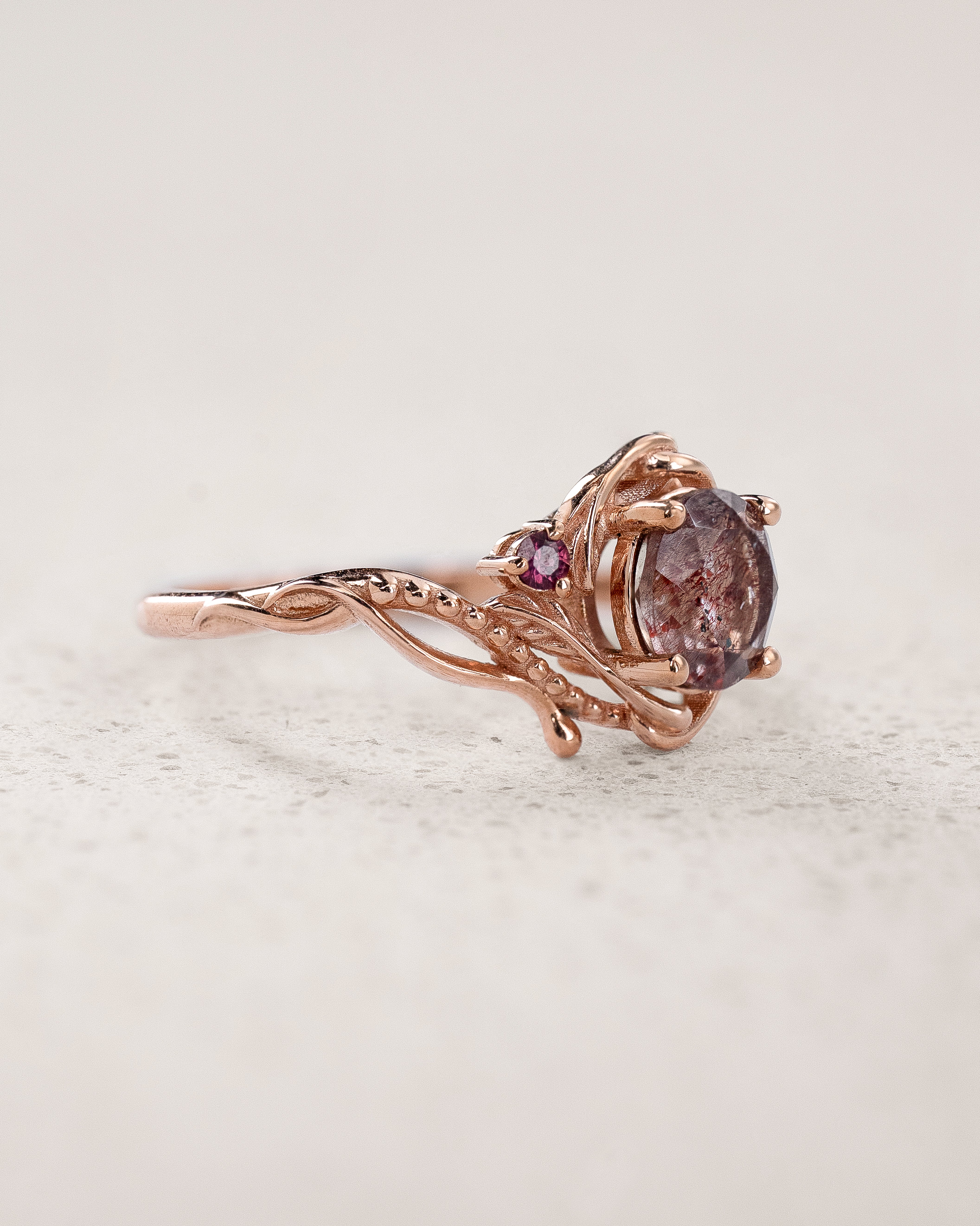 Engagement Ring with Round-cut Melody Quartz / Undina - Eden Garden Jewelry™