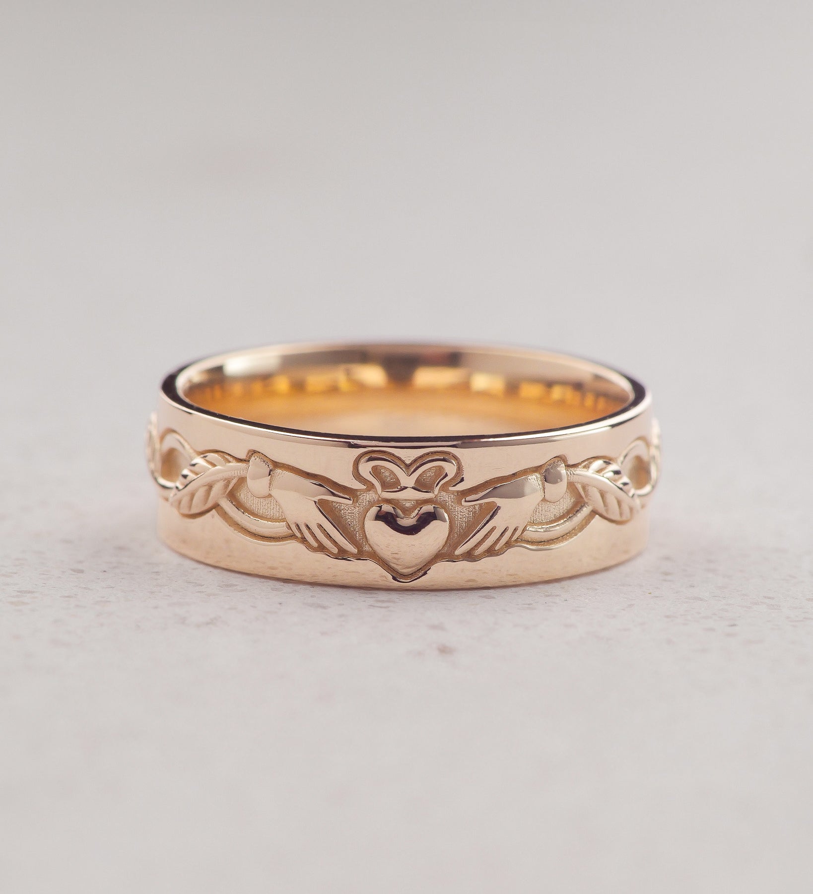 Gold Claddagh Ring for Men Celtic Wedding Band 14K 18K Gold