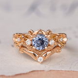 Natural sapphire and diamonds engagement ring, gold flower proposal ring / Adelina - Eden Garden Jewelry™