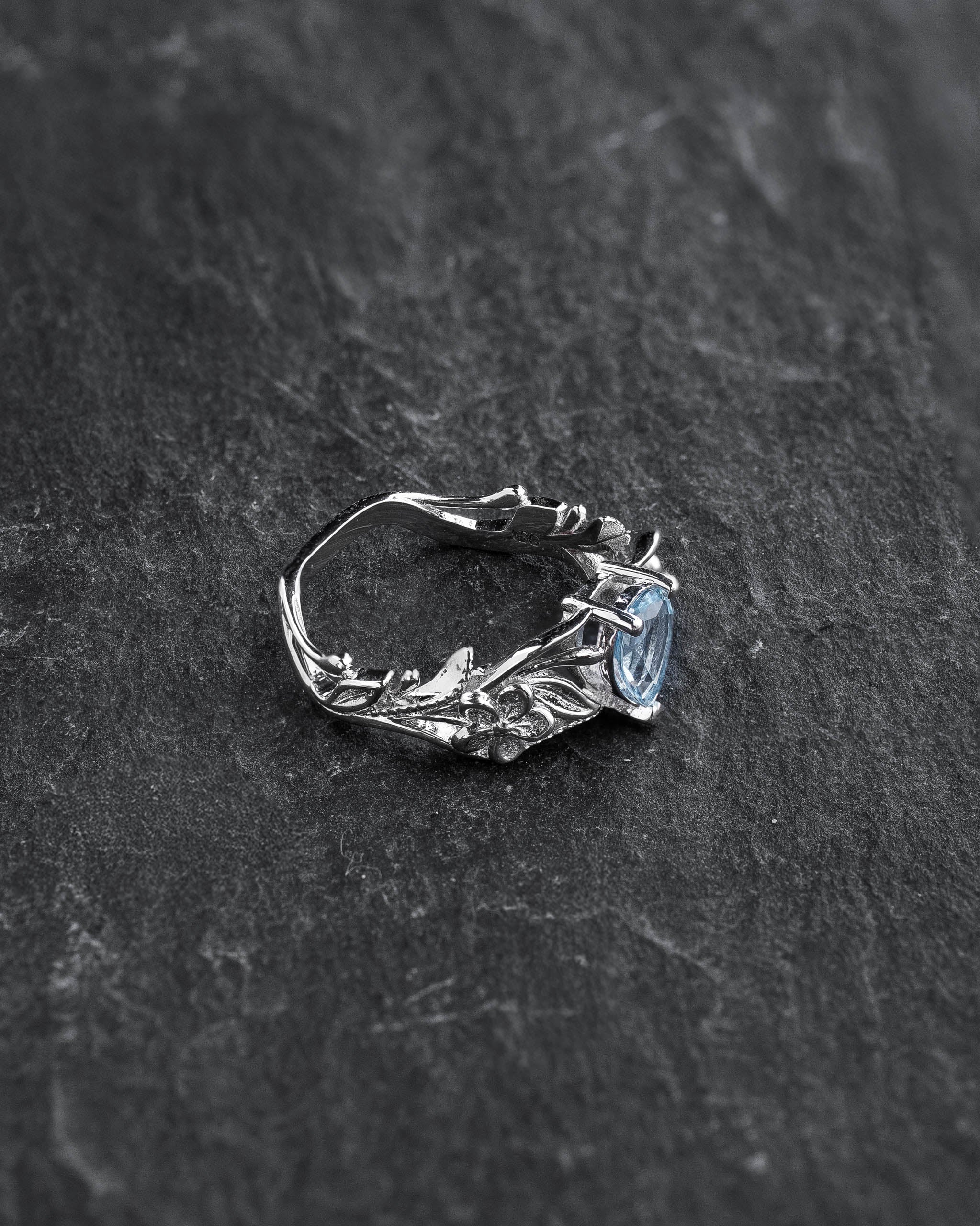 Gold flower engagement ring with natural aquamarine, art nouveau proposal ring / Eloise - Eden Garden Jewelry™