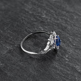 READY TO SHIP: Lida art nouveau engagement ring in 14K white gold, natural blue sapphire with lab diamonds, RING SIZE: 5.5 - 8.5 US - Eden Garden Jewelry™