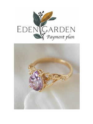 3 instalments payment plan: Lavender amethyst nature themed engagement ring, big pear cut gemstone gold ring with diamonds / Patricia - Eden Garden Jewelry™