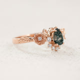 Pear cut moss agate engagement ring with half-halo of diamonds / Adelina - Eden Garden Jewelry™