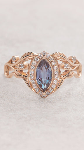 READY TO SHIP: Callisto engagement ring with alexandrite and diamond halo, 14K rose gold, RING SIZES: 5.5 - 8.5 US - Eden Garden Jewelry™