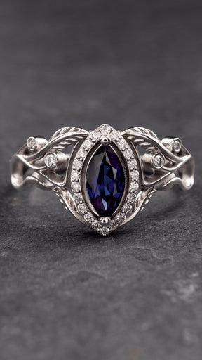 Art nouveau engagement ring with royal blue lab sapphire / Callisto - Eden Garden Jewelry™