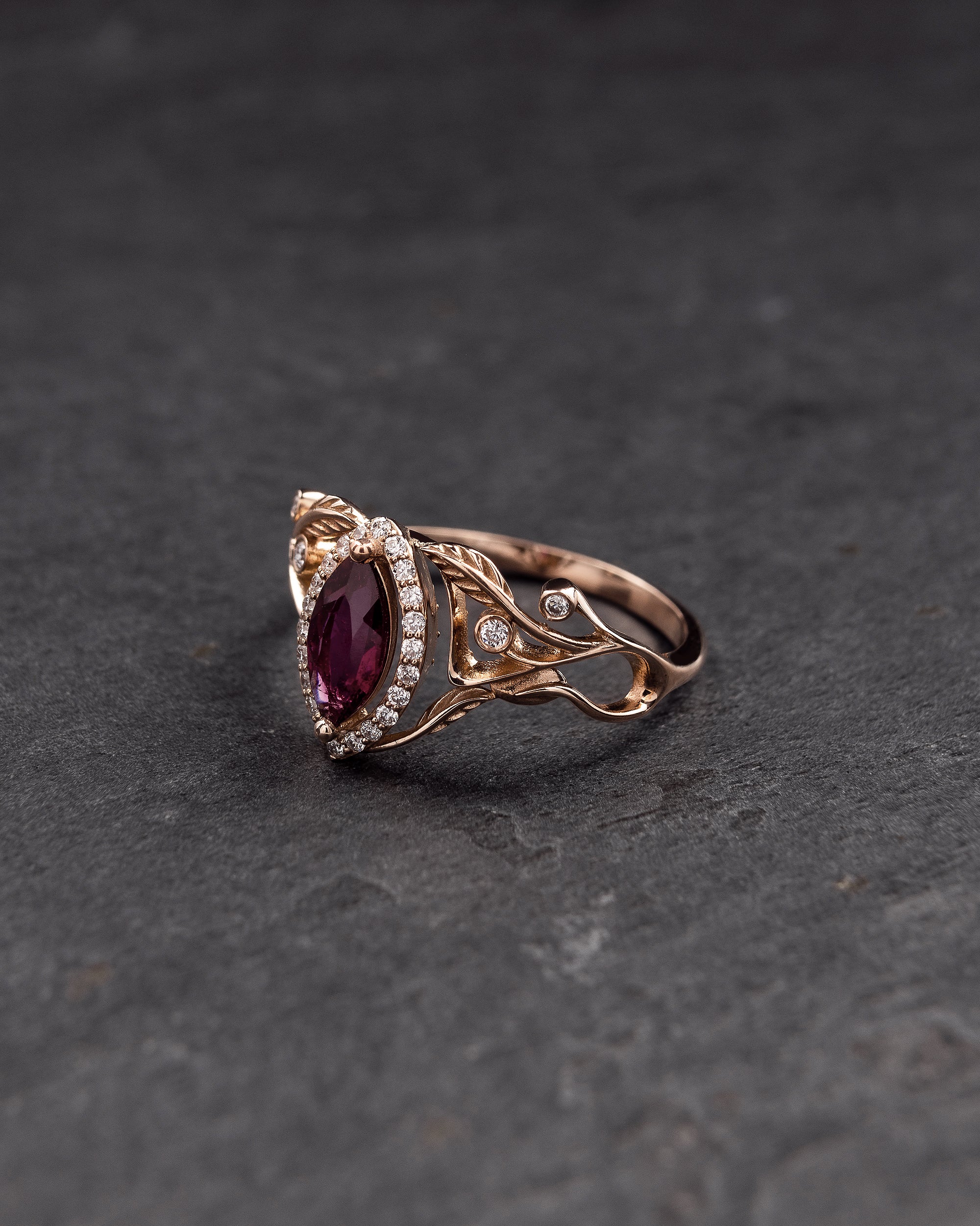 Gothic Engagement Ring Passionate Garnet Diamonds Ring – Eden