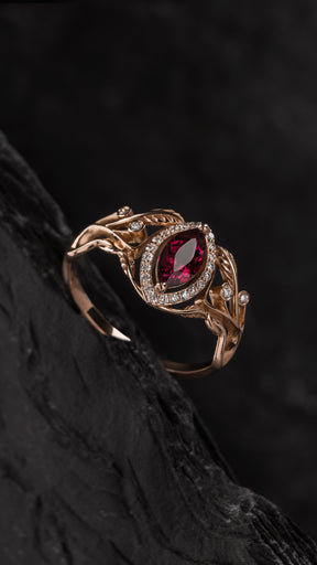 READY TO SHIP: Callisto engagement ring with pink tourmaline and diamond halo, 14K rose gold, RING SIZES: 5.5 - 8.5 US - Eden Garden Jewelry™