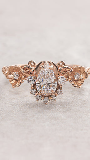READY TO SHIP: Adelina floral engagement ring with diamonds, 14K rose gold, RING SIZES: 5.5 - 8.5 US - Eden Garden Jewelry™