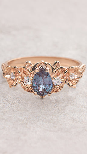 READY TO SHIP: Adelina floral engagement ring with alexandrite, 14K rose gold, RING SIZES: 5.5 - 8 US - Eden Garden Jewelry™