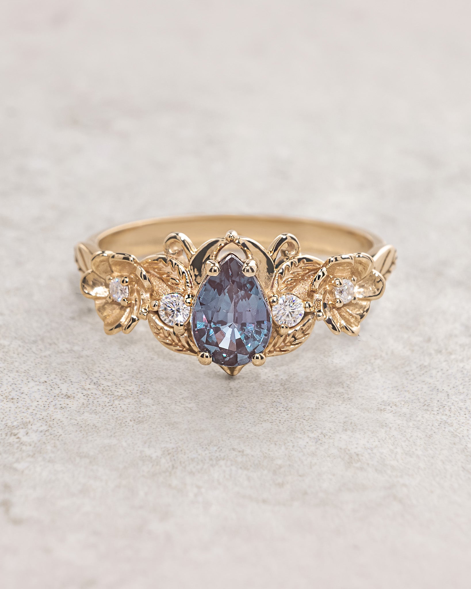 Colour changing alexandrite engagement ring, flower engagement ring / Adelina - Eden Garden Jewelry™
