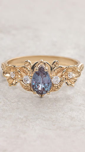 Colour changing alexandrite engagement ring, flower engagement ring / Adelina - Eden Garden Jewelry™