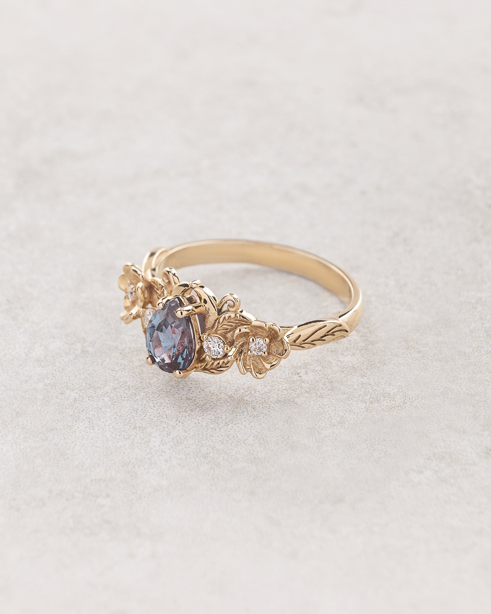 Colour changing alexandrite engagement ring, flower engagement ring / Adelina - Eden Garden Jewelry™