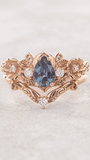 READY TO SHIP: Adelina floral engagement ring with alexandrite, 14K rose gold, RING SIZES: 5.5 - 8 US - Eden Garden Jewelry™