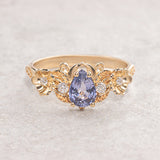 Purple sapphire engagement ring with diamonds, gold flower style gold proposal ring / Adelina