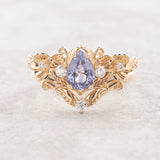 Purple sapphire engagement ring with diamonds, gold flower style gold proposal ring / Adelina